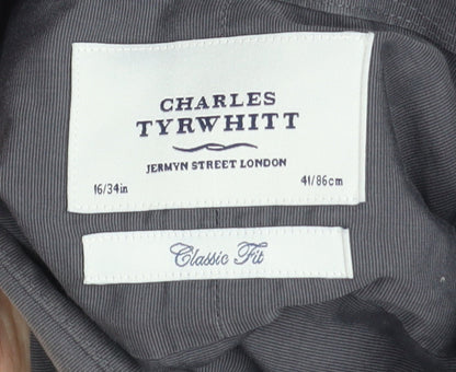 Charles Tyrwhitt Men's Grey Classic Fit Cotton Formal Dress Shirt 16/34