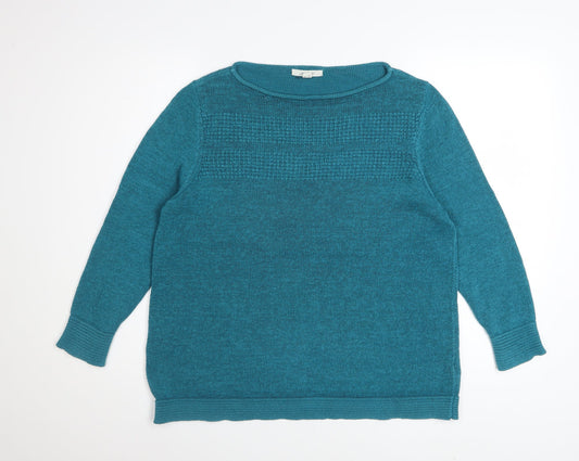 White Stuff Women’s Blue Linen Cotton Pullover Jumper Size 18