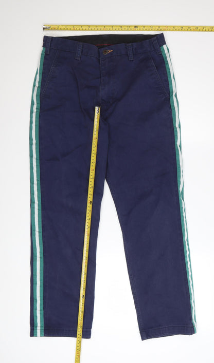 Levi's Men Navy Blue Chino Trousers W32 L32 Cotton Blend Side Stripe