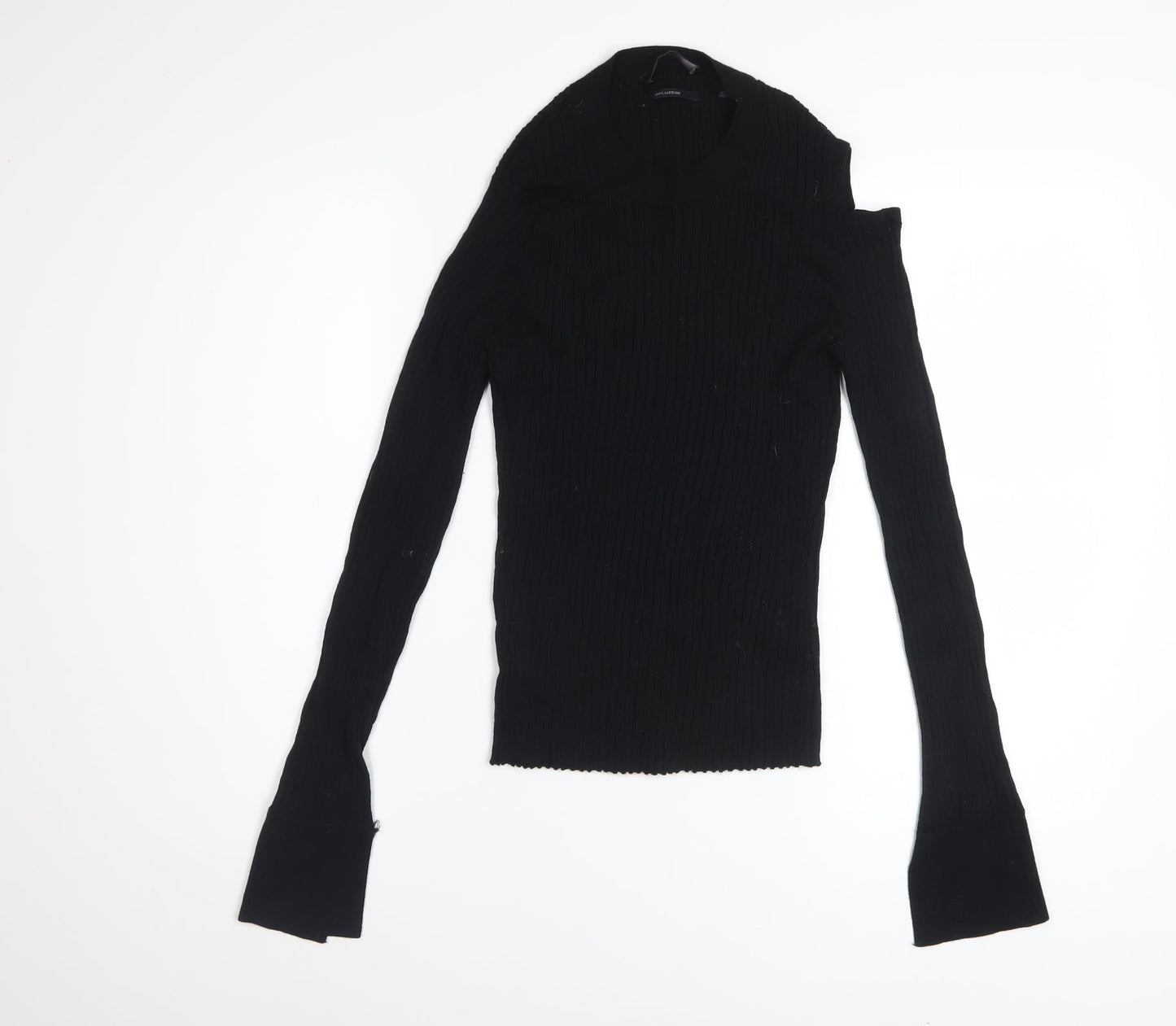 AllSaints Women’s Black High Neck Merino Wool Cold Shoulder Jumper Size L