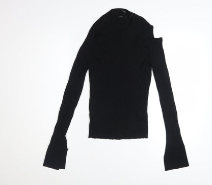 AllSaints Women’s Black High Neck Merino Wool Cold Shoulder Jumper Size L