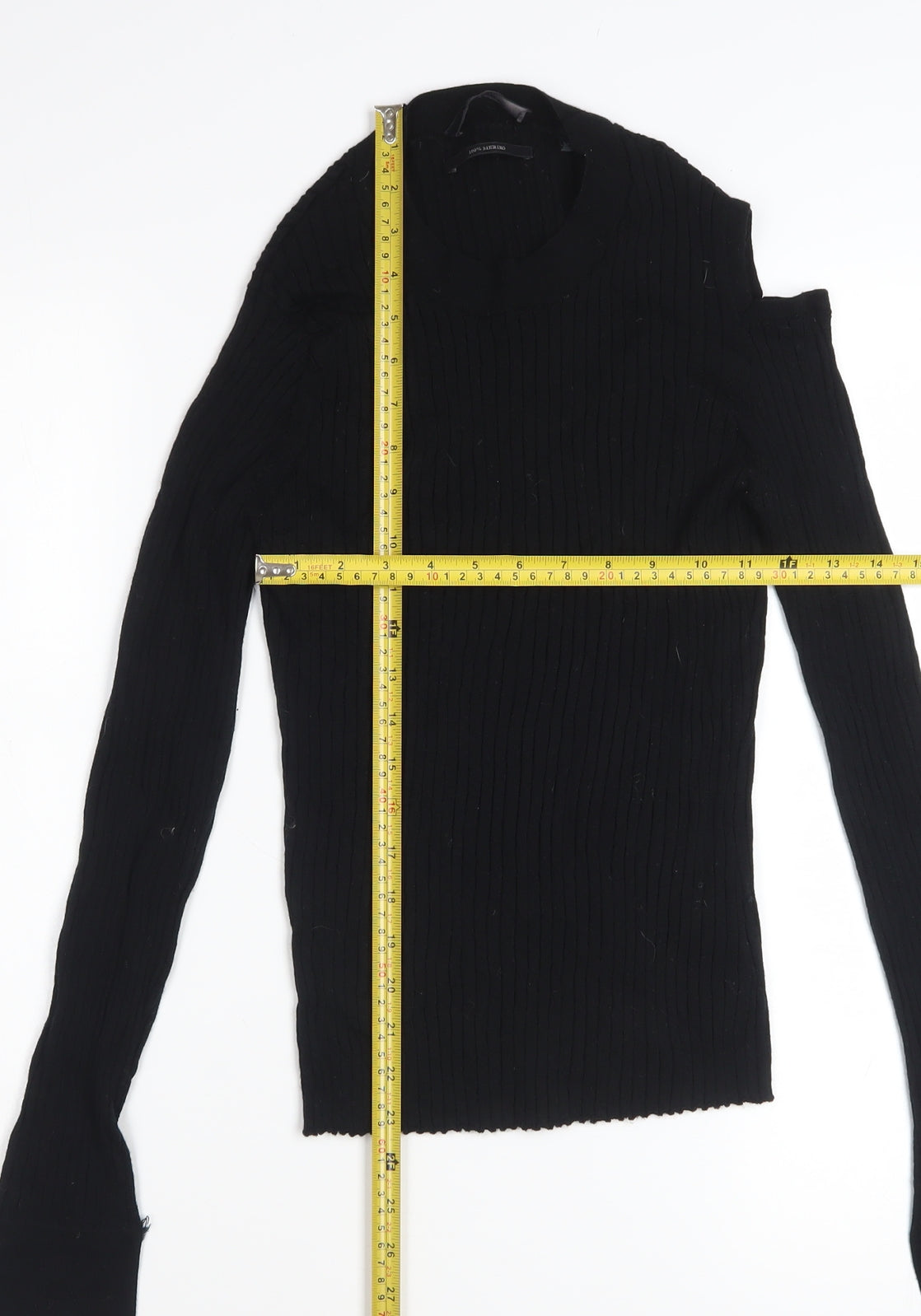 AllSaints Women’s Black High Neck Merino Wool Cold Shoulder Jumper Size L