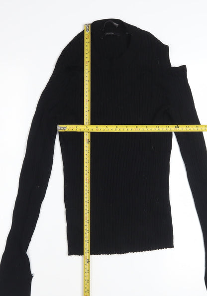 AllSaints Women’s Black High Neck Merino Wool Cold Shoulder Jumper Size L