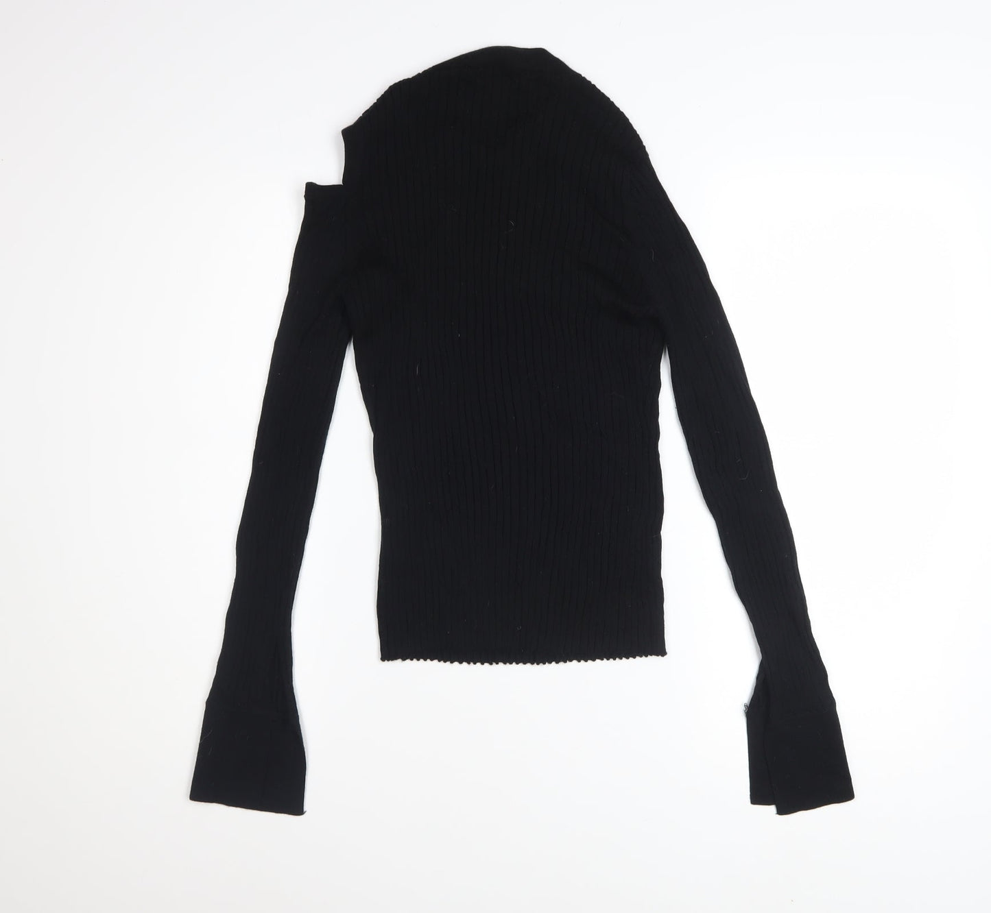 AllSaints Women’s Black High Neck Merino Wool Cold Shoulder Jumper Size L
