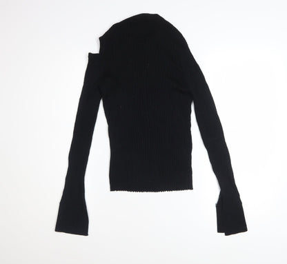 AllSaints Women’s Black High Neck Merino Wool Cold Shoulder Jumper Size L