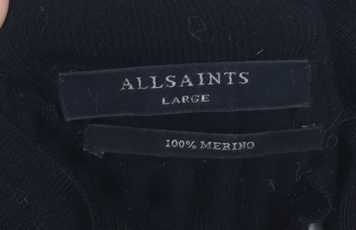 AllSaints Women’s Black High Neck Merino Wool Cold Shoulder Jumper Size L