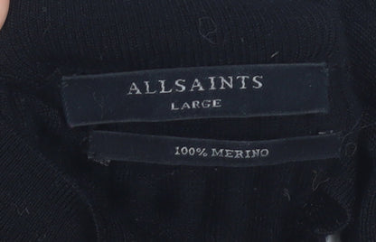 AllSaints Women’s Black High Neck Merino Wool Cold Shoulder Jumper Size L