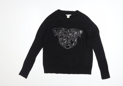 H&M Women's Black XS Sequin Dog Pullover Jumper