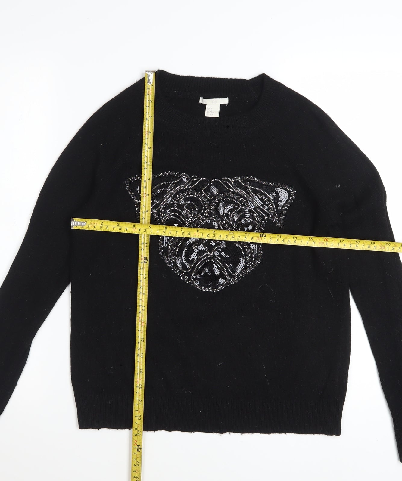 H&M Women's Black XS Sequin Dog Pullover Jumper