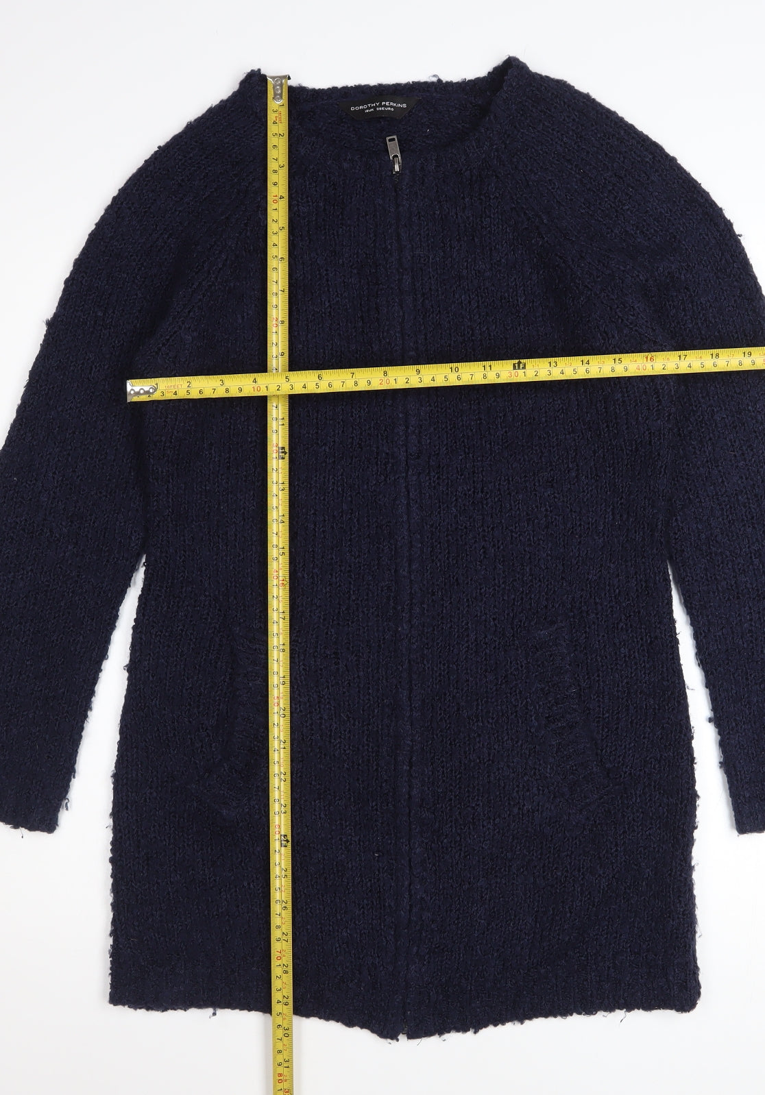 Dorothy Perkins Women Blue Size 10 Full Zip Chunky Knit Cardigan