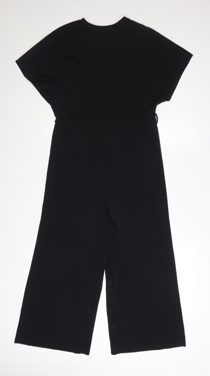 New Look Women’s Black V-Neck Wide Leg Jersey Jumpsuit Size 12