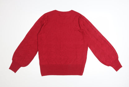 Next Women Red Crew Neck Knit Pullover Jumper Size 14