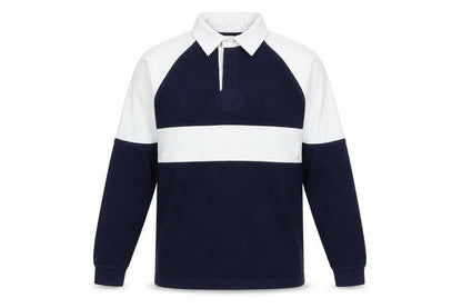 SW Men’s Blue Colourblock Long Sleeve Rugby Polo Shirt Size 34