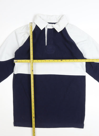 SW Men’s Blue Colourblock Long Sleeve Rugby Polo Shirt Size 34