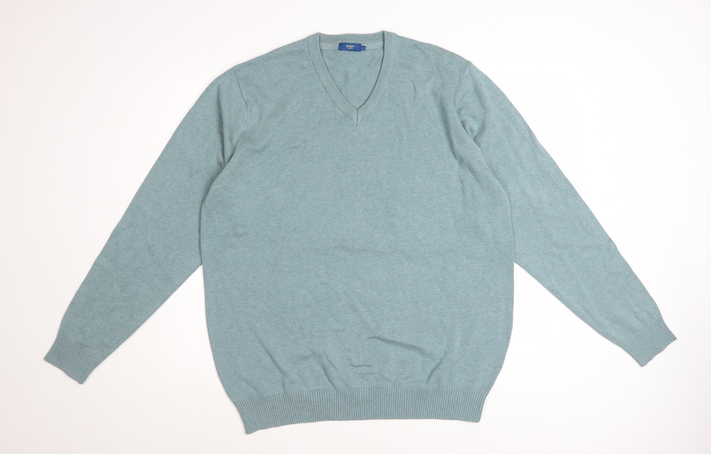 Cotton Traders Men’s Blue L V-Neck Cotton Jumper Classic Fit