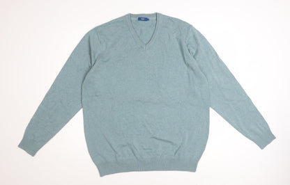 Cotton Traders Men’s Blue L V-Neck Cotton Jumper Classic Fit