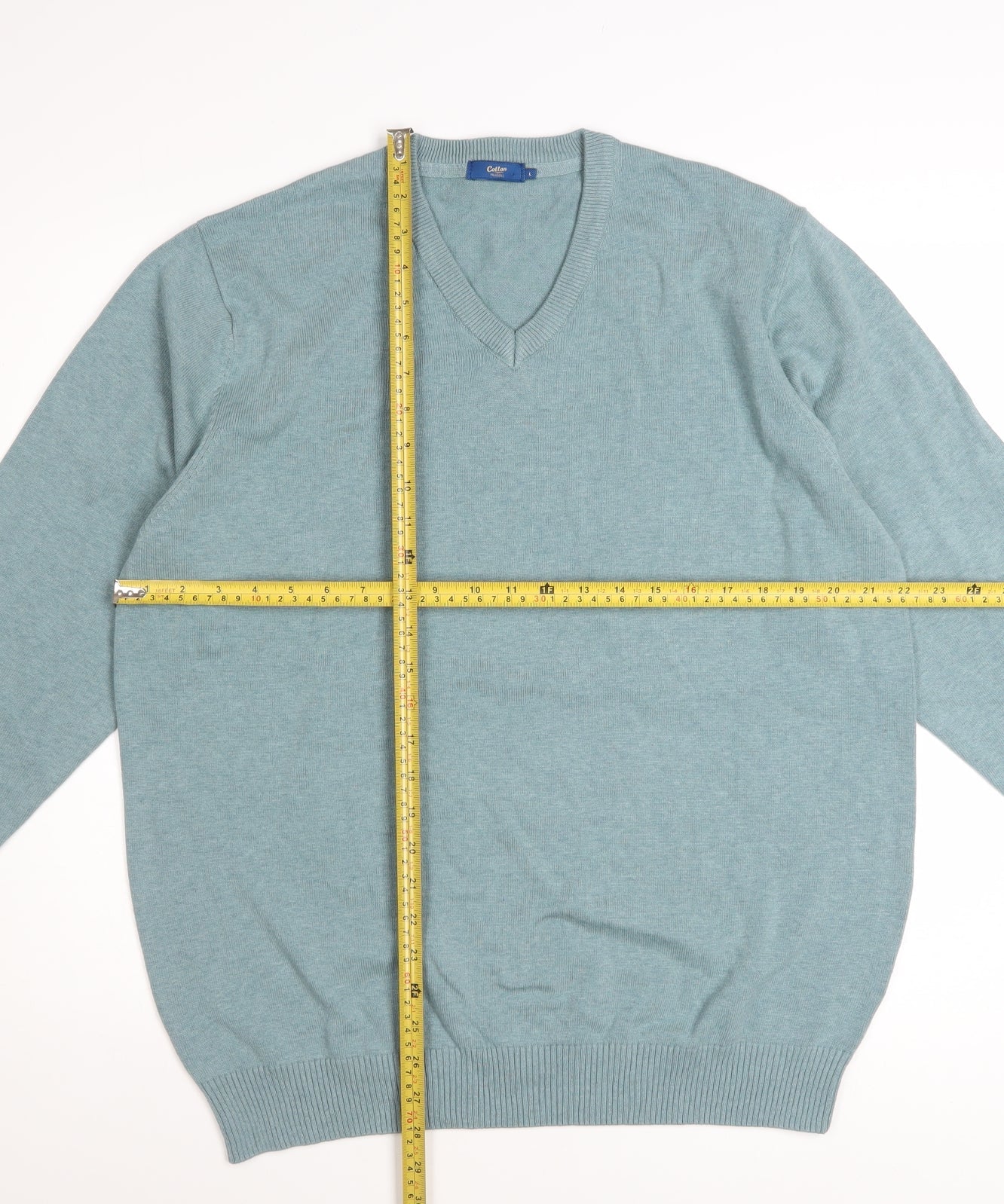 Cotton Traders Men’s Blue L V-Neck Cotton Jumper Classic Fit