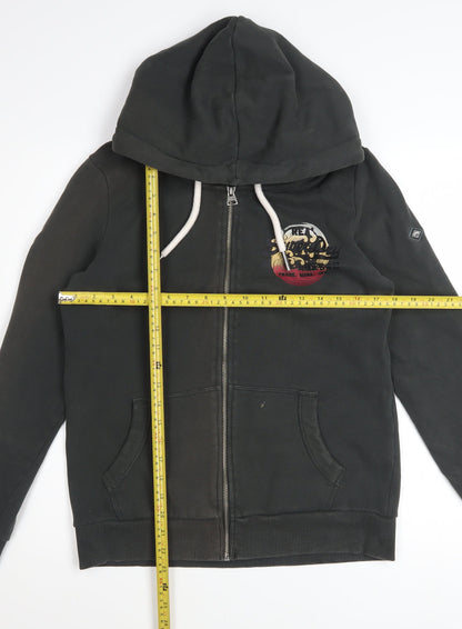 Superdry Women's Black Full Zip Hoodie Size 12 Lined Logo Casual