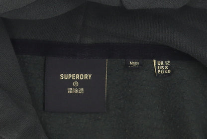 Superdry Women's Black Full Zip Hoodie Size 12 Lined Logo Casual