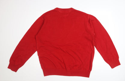 Tommy Hilfiger Men's Red Cotton Crew Neck Pullover Jumper L