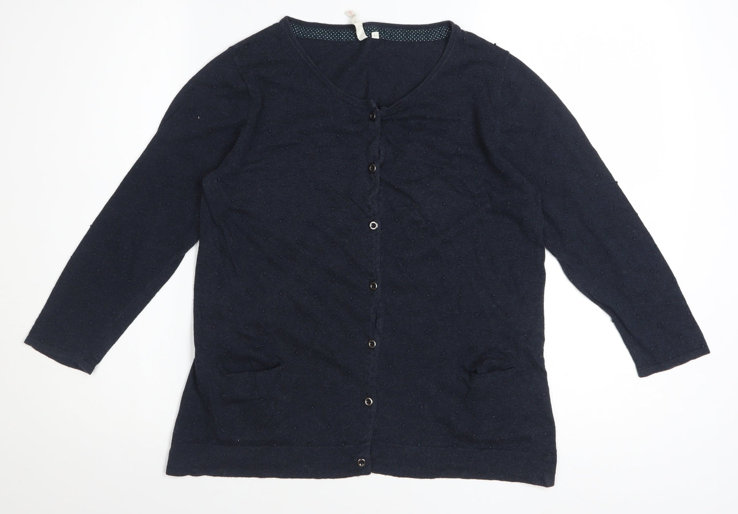 White Stuff Women's Blue Cotton V-Neck Long Sleeve Cardigan Size 14