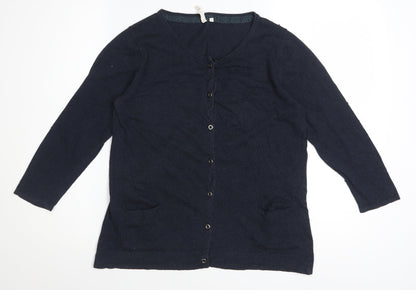 White Stuff Women's Blue Cotton V-Neck Long Sleeve Cardigan Size 14
