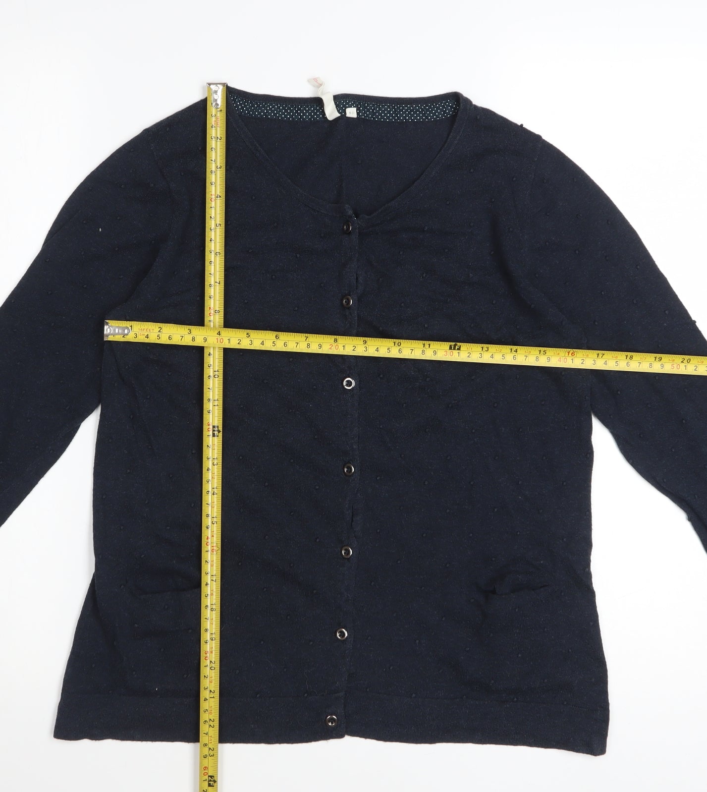 White Stuff Women's Blue Cotton V-Neck Long Sleeve Cardigan Size 14