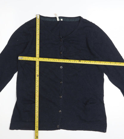White Stuff Women's Blue Cotton V-Neck Long Sleeve Cardigan Size 14