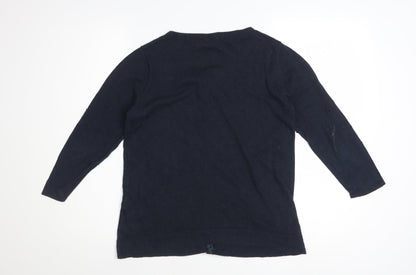 White Stuff Women's Blue Cotton V-Neck Long Sleeve Cardigan Size 14