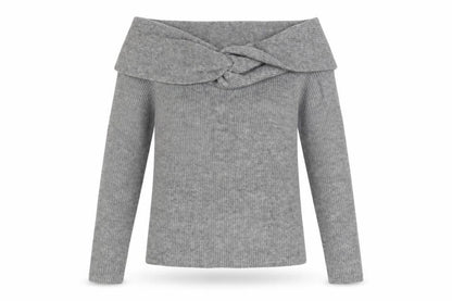 H&M Women’s Grey Off Shoulder Rib Knit Jumper Size 12