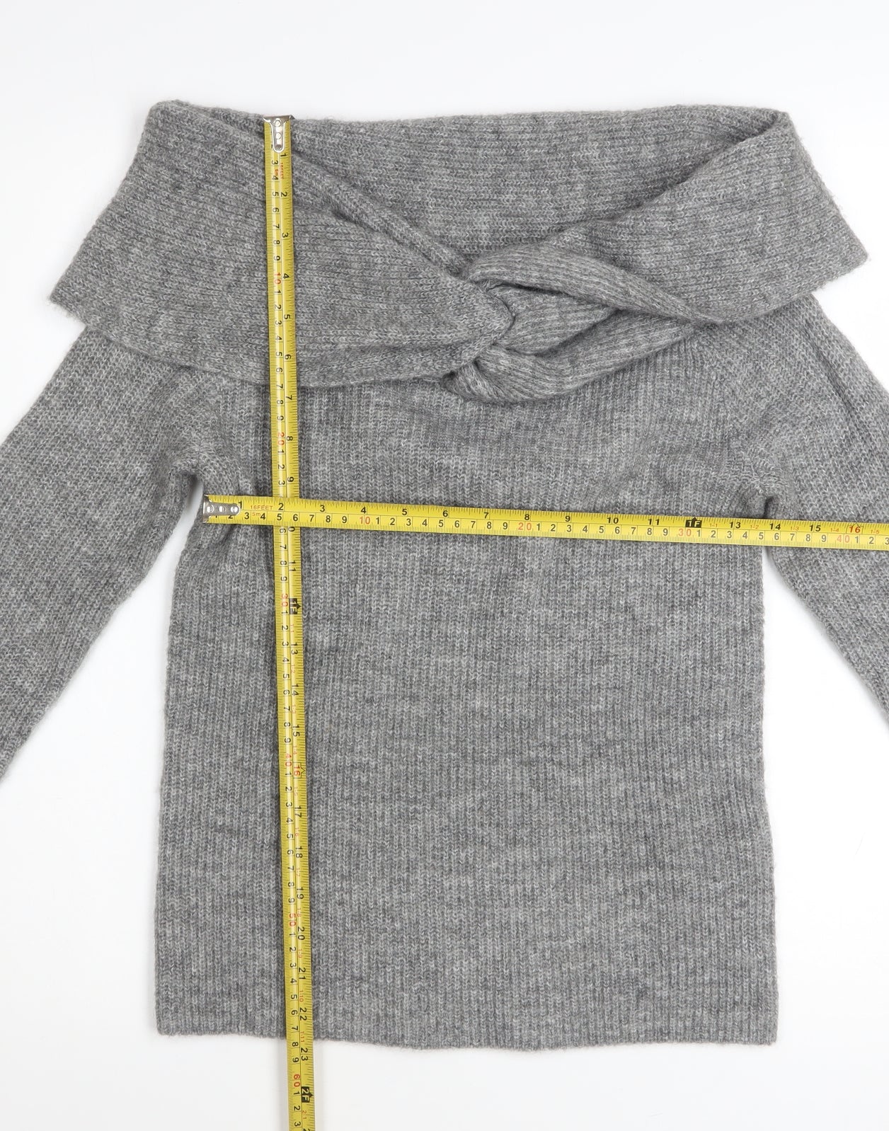 H&M Women’s Grey Off Shoulder Rib Knit Jumper Size 12
