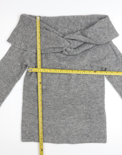 H&M Women’s Grey Off Shoulder Rib Knit Jumper Size 12