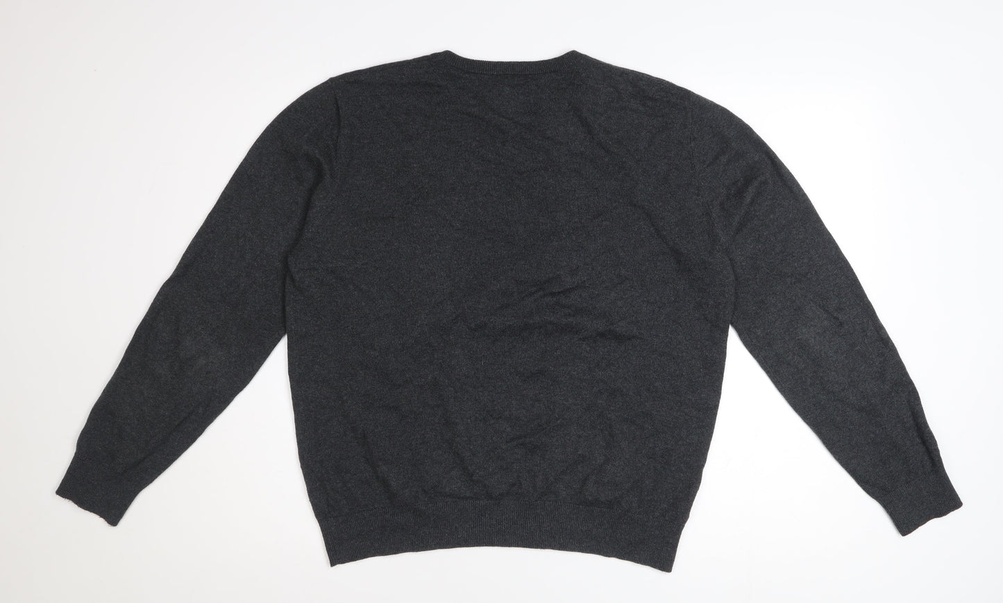Scalpers Men's Grey V-Neck Cotton Cashmere Jumper Size M