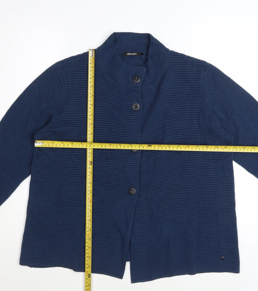 Olsen Women's Blue High Neck Button Cardigan Size 14