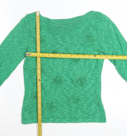 Minuet Womens Green 3/4 Sleeve Boat Neck Linen Cotton Jumper Size 10