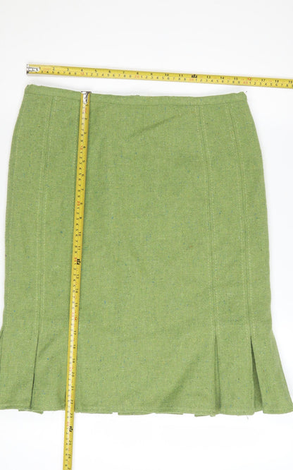Topshop Women's Green Pleated Tweed Knee Length Skirt Size 12