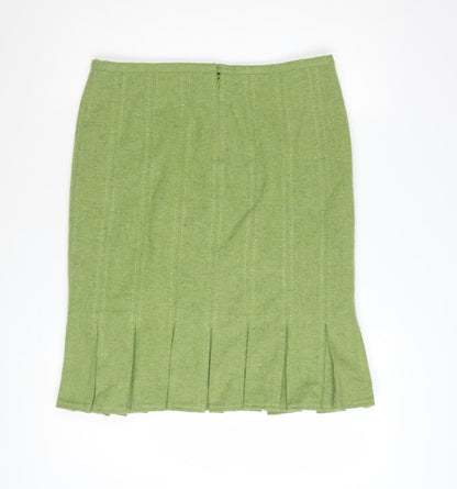 Topshop Women's Green Pleated Tweed Knee Length Skirt Size 12