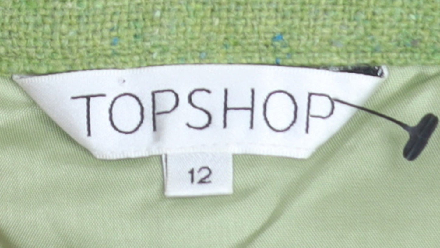 Topshop Women's Green Pleated Tweed Knee Length Skirt Size 12
