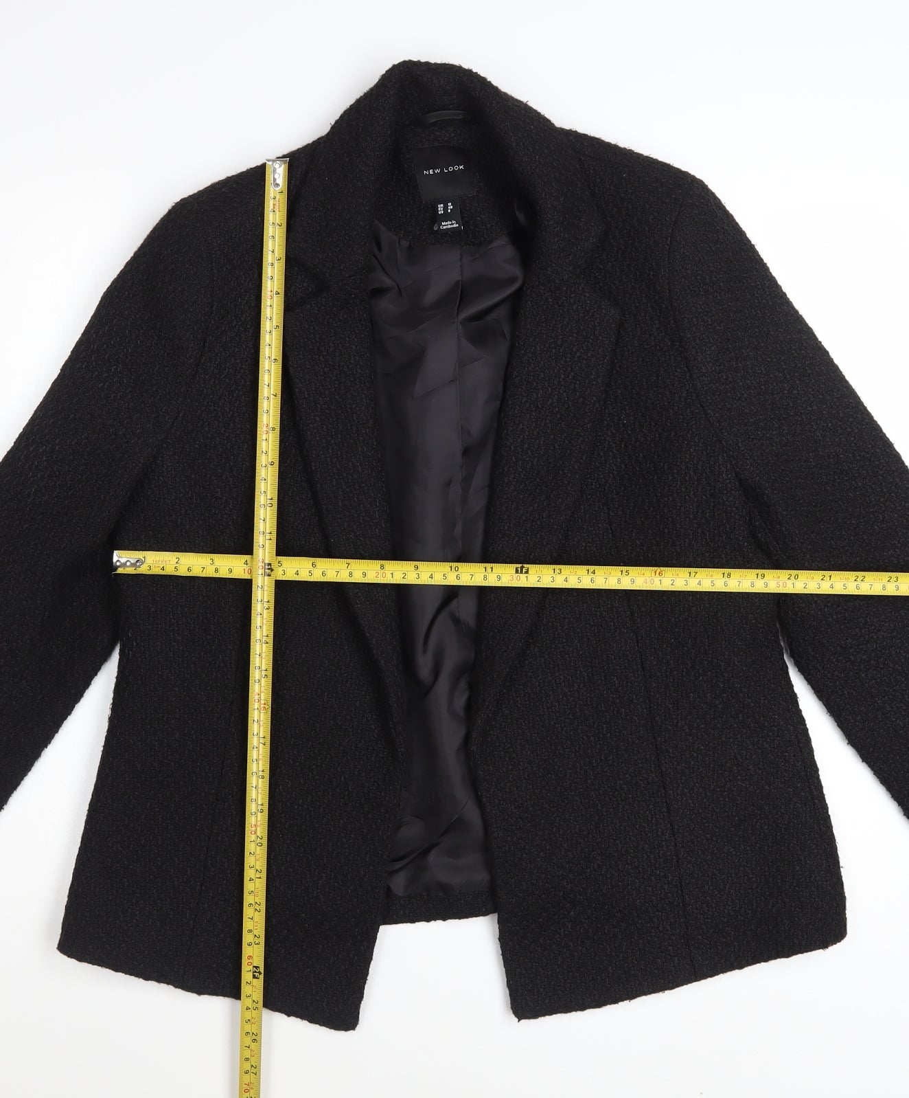 New Look Women's Black Bouclé Blazer UK 12 Classic Lined Jacket