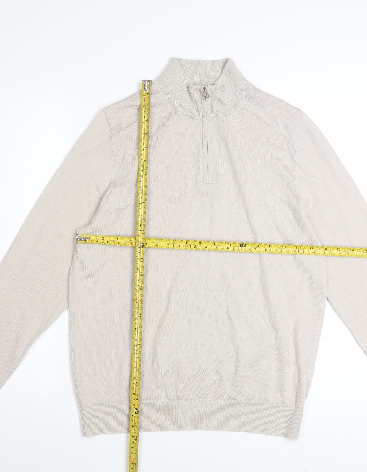 Marks and Spencer Men’s Beige Merino Wool 1/2 Zip Jumper M