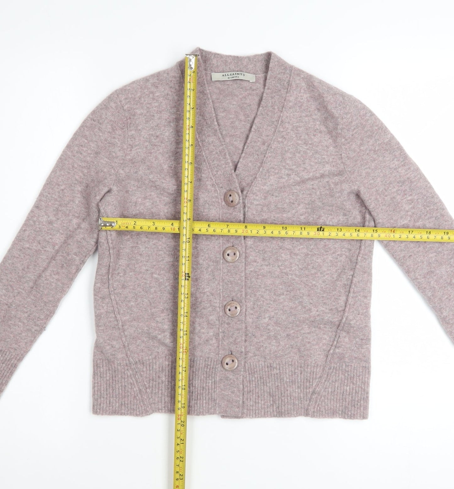 AllSaints Women's Pink Wool Blend V-Neck Cardigan XS
