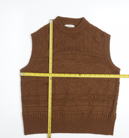 Marks and Spencer Women Brown Cable-Knit Wool Cotton Vest Jumper M