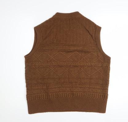 Marks and Spencer Women Brown Cable-Knit Wool Cotton Vest Jumper M