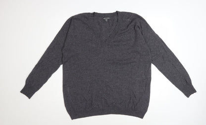 Gap Men's Grey XL Cashmere V-Neck Jumper Classic Knit