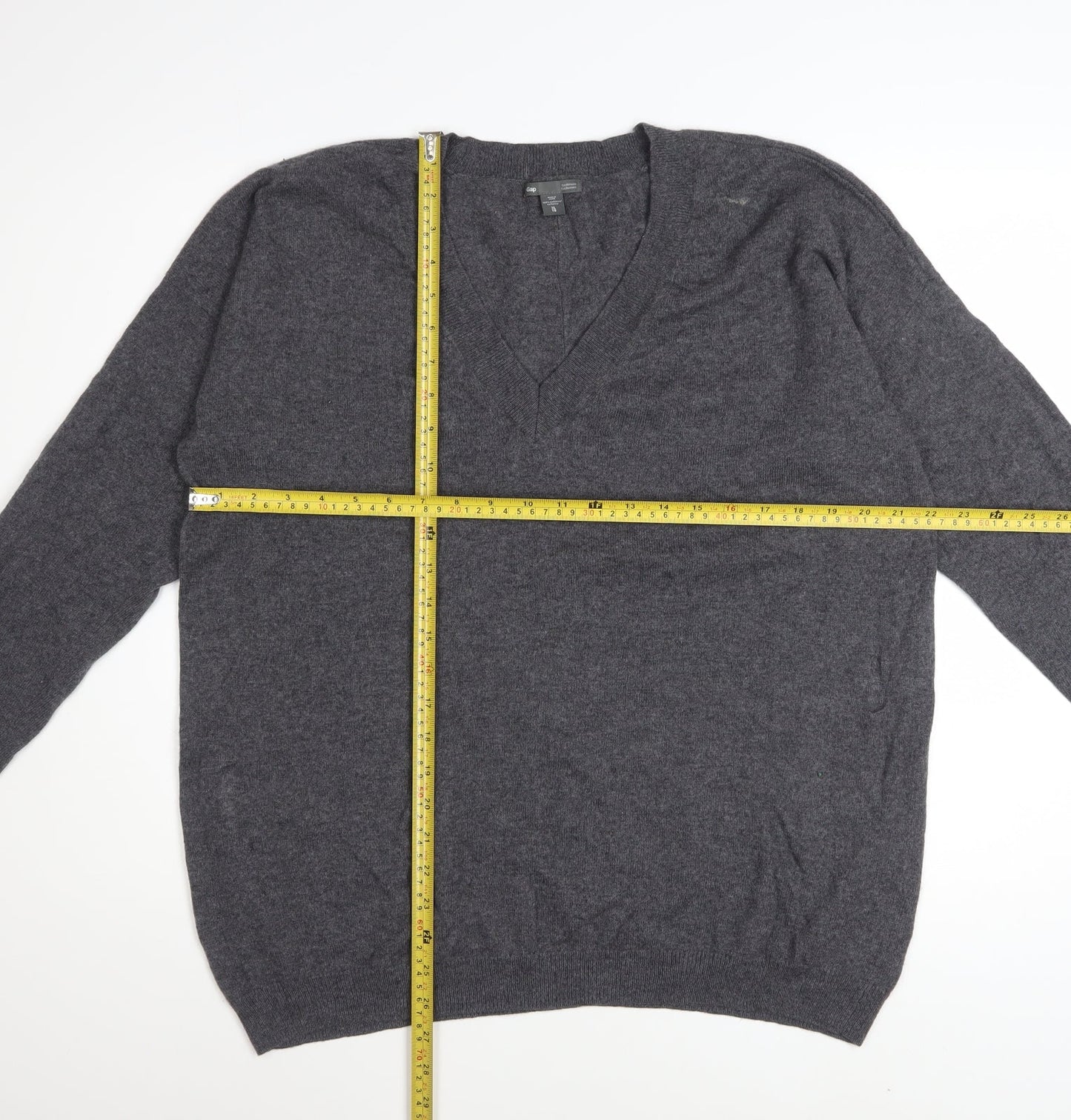 Gap Men's Grey XL Cashmere V-Neck Jumper Classic Knit
