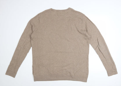 Racing Green Men's Beige Cotton Waffle Knit Jumper XL Crew Neck