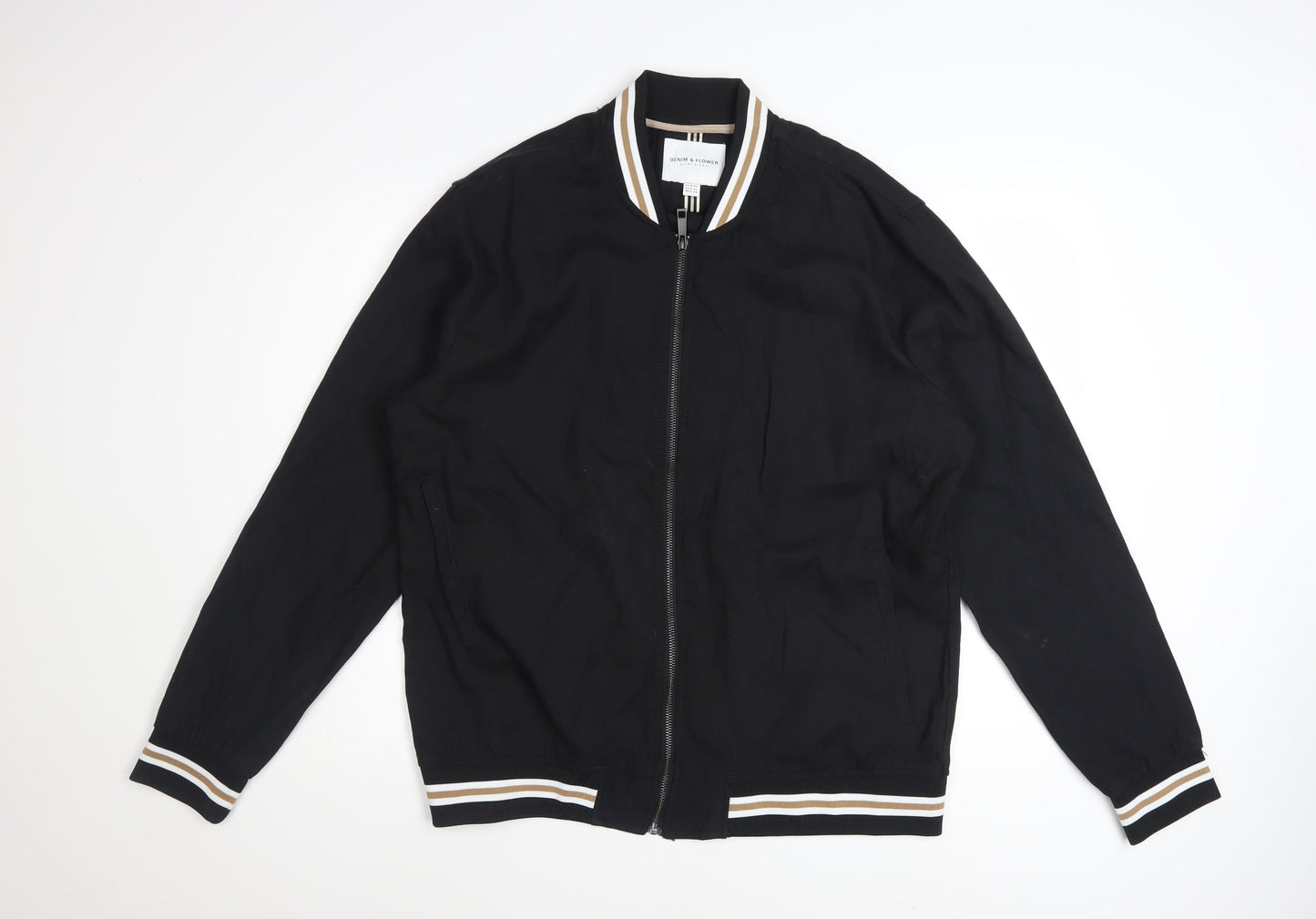 Denim & Flower Men’s Black XL Bomber Jacket Lightweight Zip