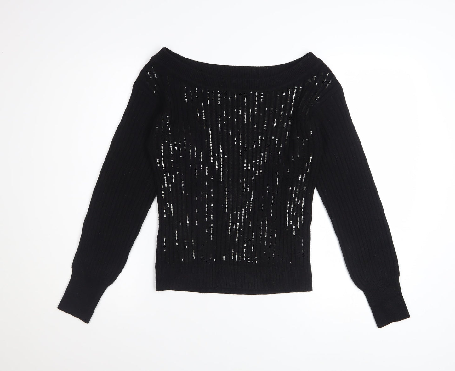 Next Women's Black Sequin Boat Neck Pullover Jumper XS