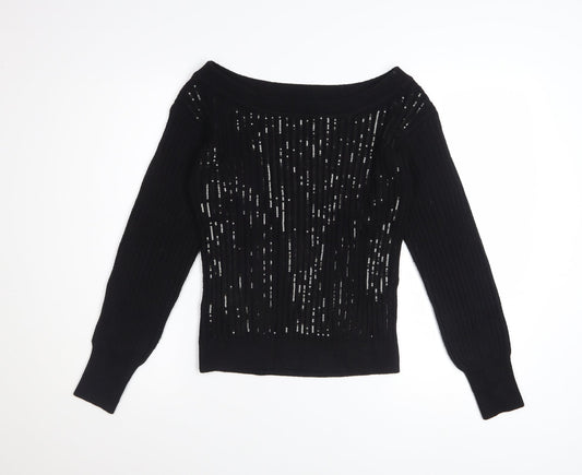 Next Women's Black Sequin Boat Neck Pullover Jumper XS