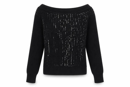 Next Women's Black Sequin Boat Neck Pullover Jumper XS